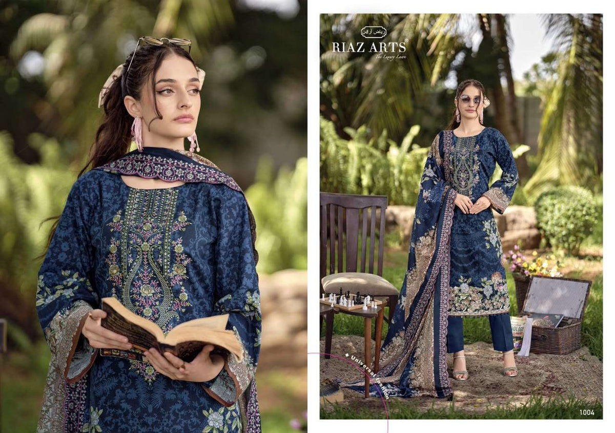 Riaz Arts Rehmat Lawn Cotton Embroidered Dress Material - Amrah Wholesale