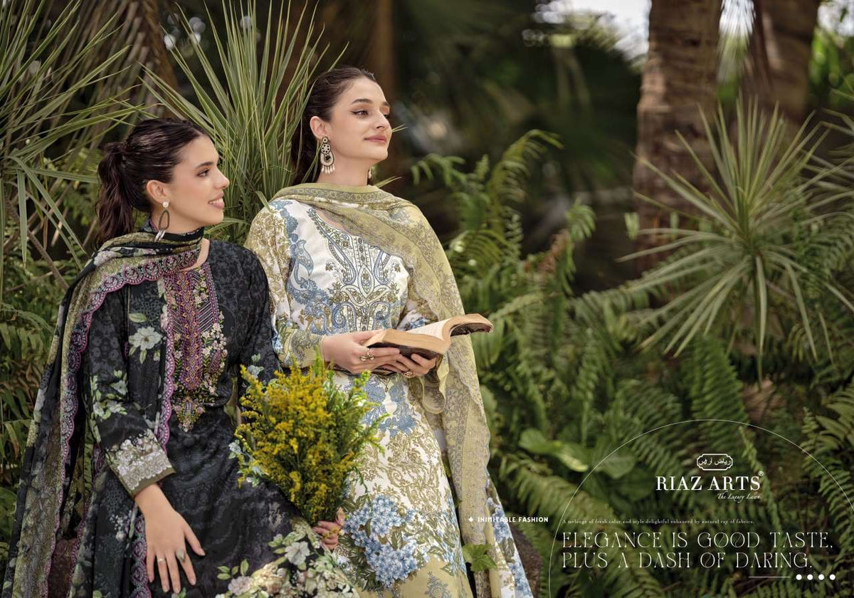 Riaz Arts Rehmat Lawn Cotton Embroidered Dress Material - Amrah Wholesale