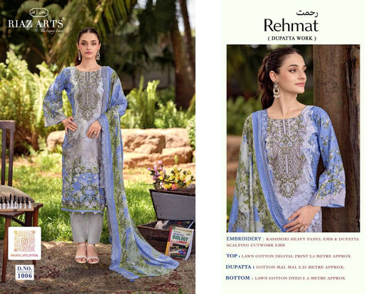Riaz Arts Rehmat Lawn Cotton Embroidered Dress Material - Amrah Wholesale