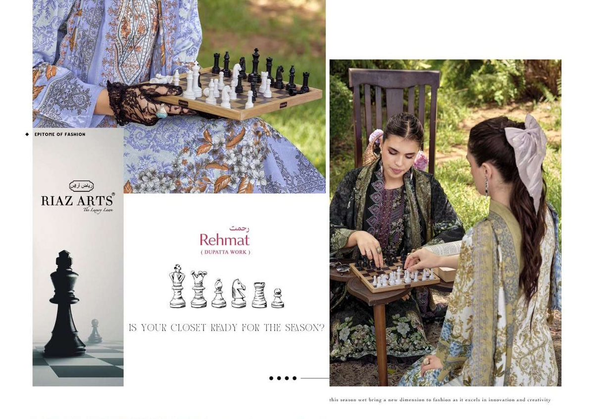 Riaz Arts Rehmat Lawn Cotton Embroidered Dress Material - Amrah Wholesale