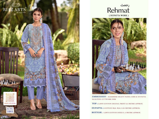 Riaz Arts Rehmat Lawn Cotton Embroidered Dress Material - Amrah Wholesale