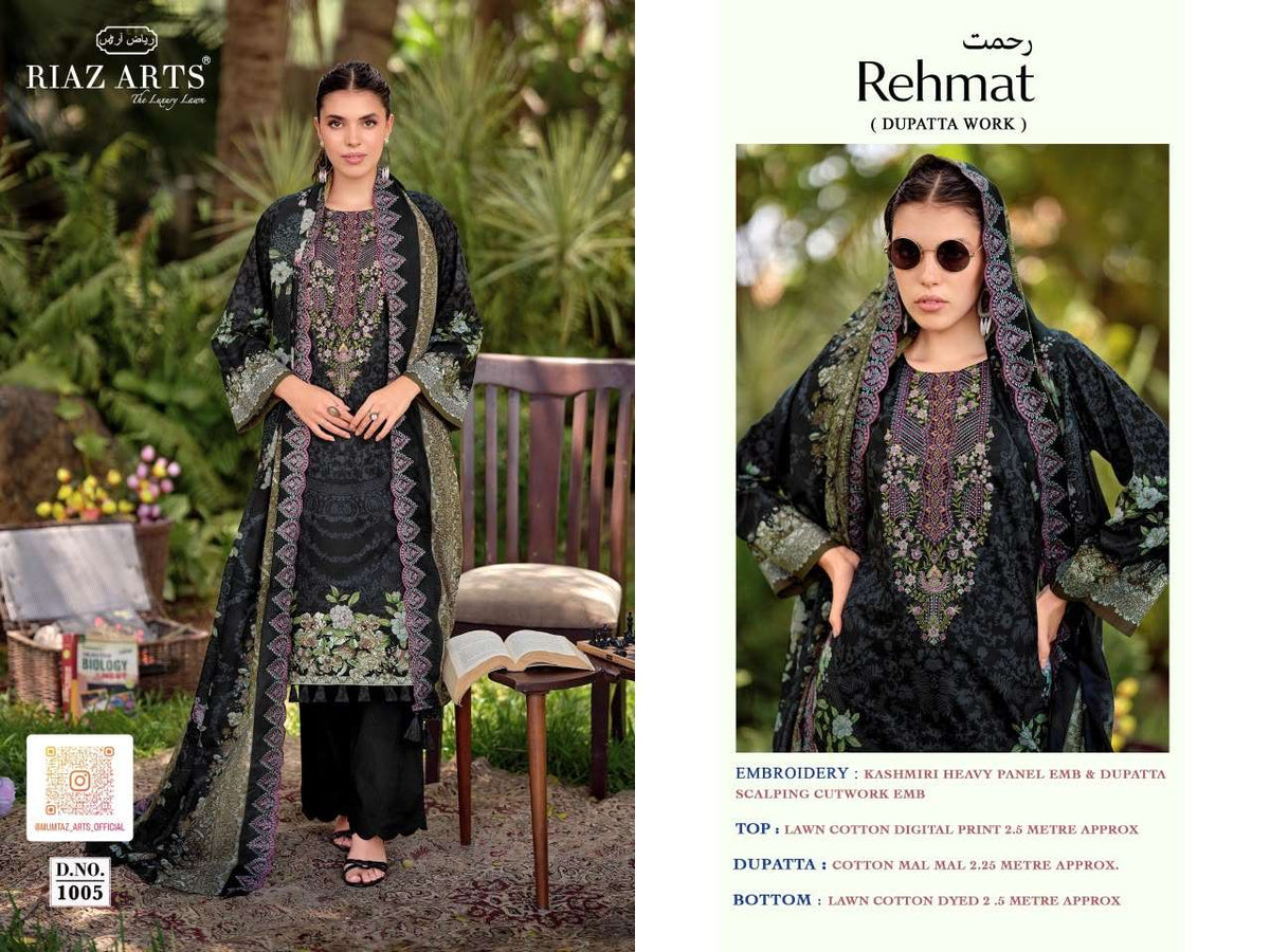 Riaz Arts Rehmat Lawn Cotton Embroidered Dress Material - Amrah Wholesale