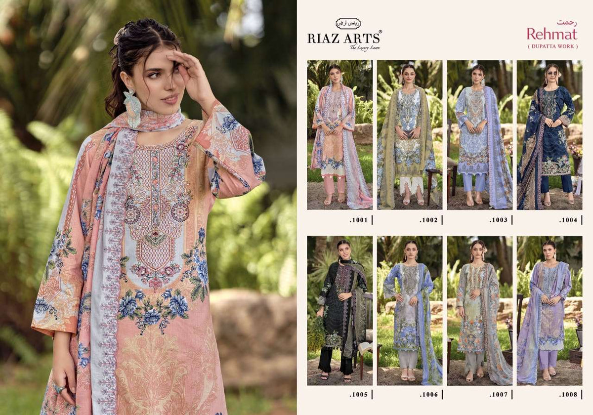 Riaz Arts Rehmat Lawn Cotton Embroidered Dress Material - Amrah Wholesale