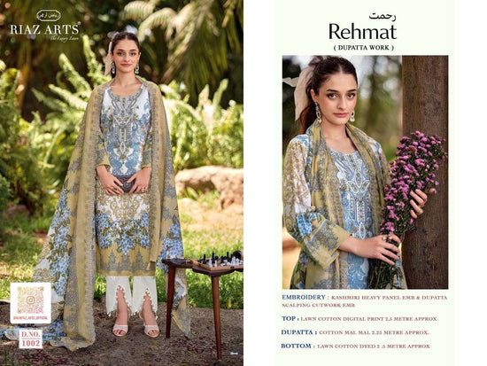 Riaz Arts Rehmat Lawn Cotton Embroidered Dress Material - Amrah Wholesale