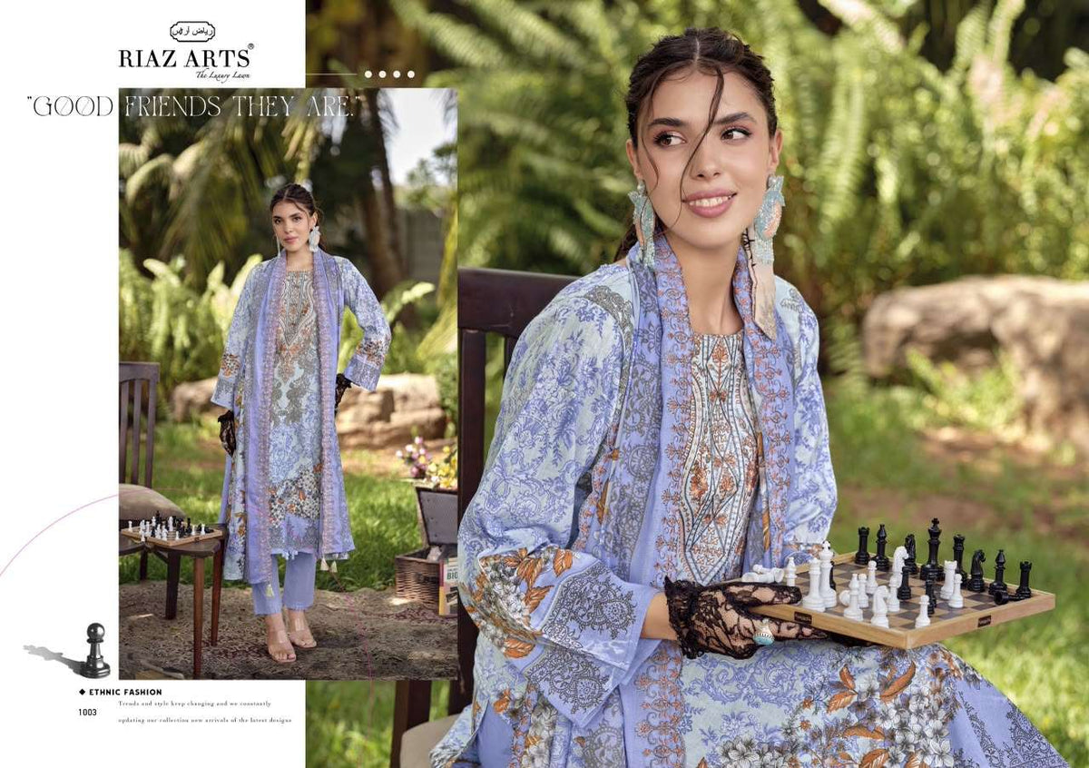 Riaz Arts Rehmat Lawn Cotton Embroidered Dress Material - Amrah Wholesale