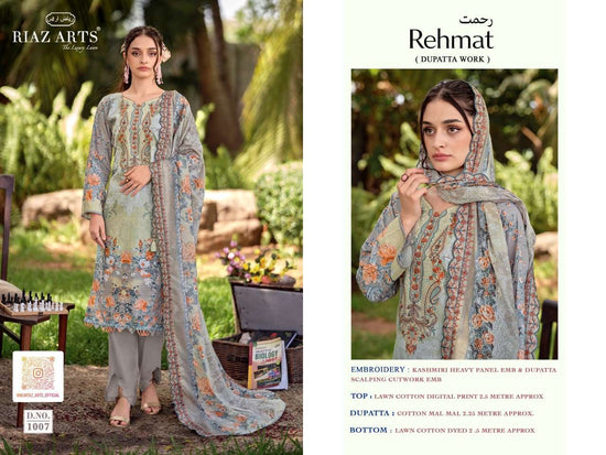 Riaz Arts Rehmat Lawn Cotton Embroidered Dress Material - Amrah Wholesale