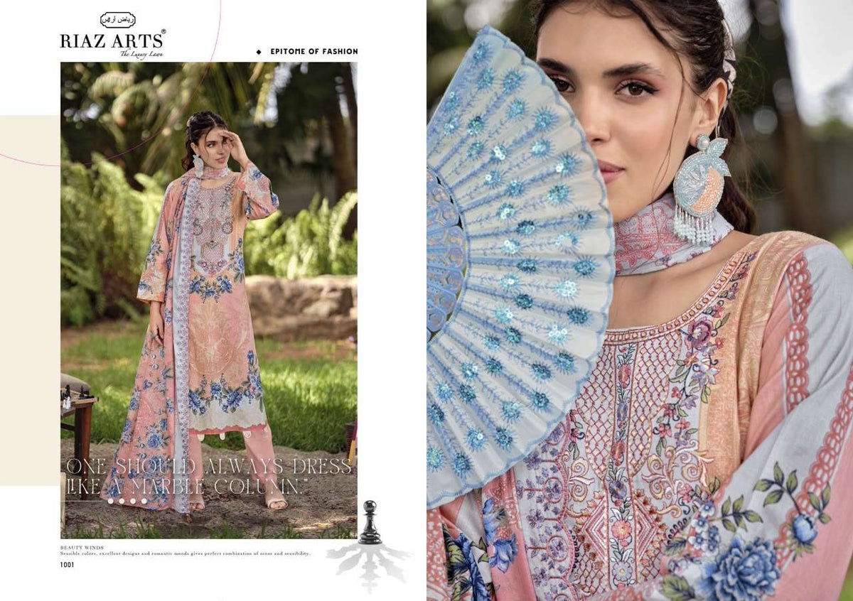 Riaz Arts Rehmat Lawn Cotton Embroidered Dress Material - Amrah Wholesale