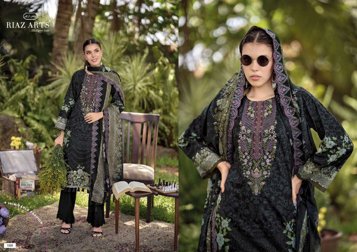 Riaz Arts Rehmat Lawn Cotton Embroidered Dress Material - Amrah Wholesale
