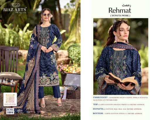 Riaz Arts Rehmat Lawn Cotton Embroidered Dress Material - Amrah Wholesale