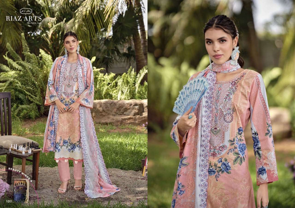 Riaz Arts Rehmat Lawn Cotton Embroidered Dress Material - Amrah Wholesale