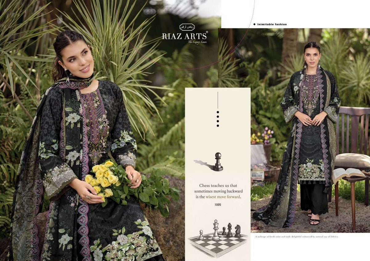 Riaz Arts Rehmat Lawn Cotton Embroidered Dress Material - Amrah Wholesale