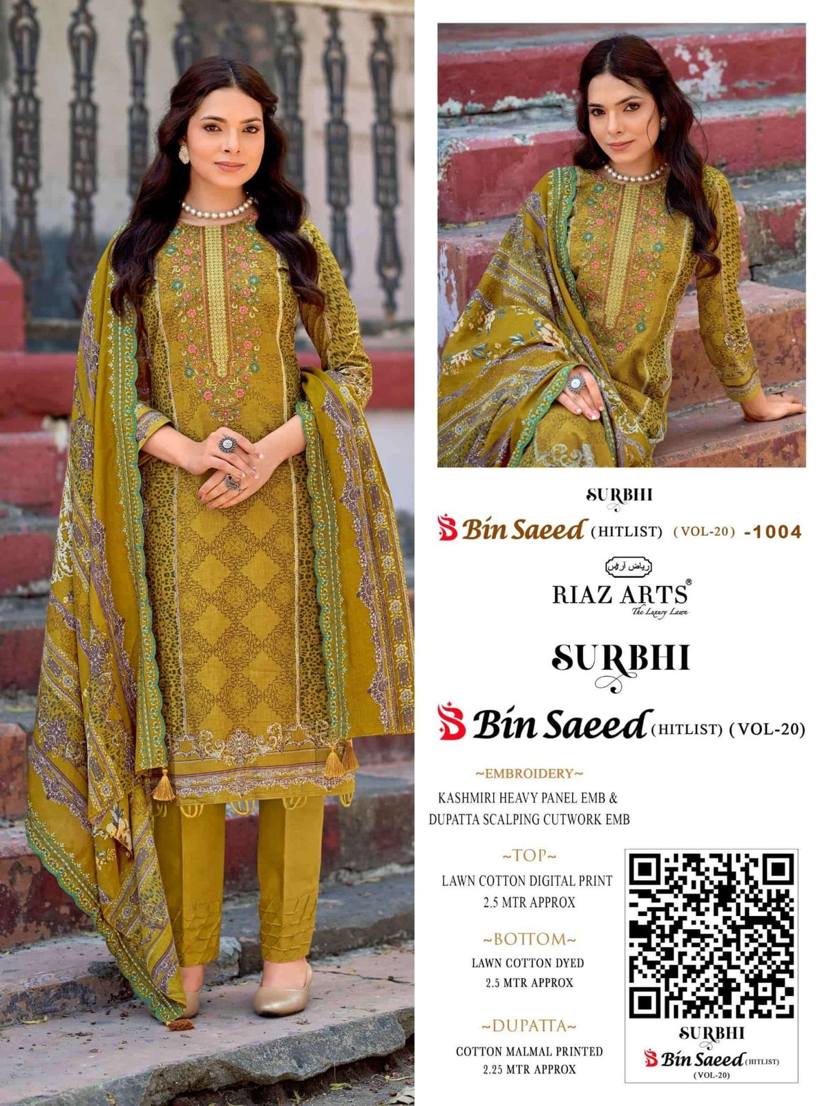 Riaz Arts Surbhi Bin Saeed Hit List Vol 20 Lawn Cotton Pakistani Suit - Amrah Wholesale
