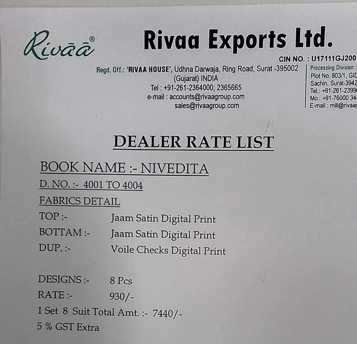 Rivaa Nivedita Jam Satin Digital Print Dress Material