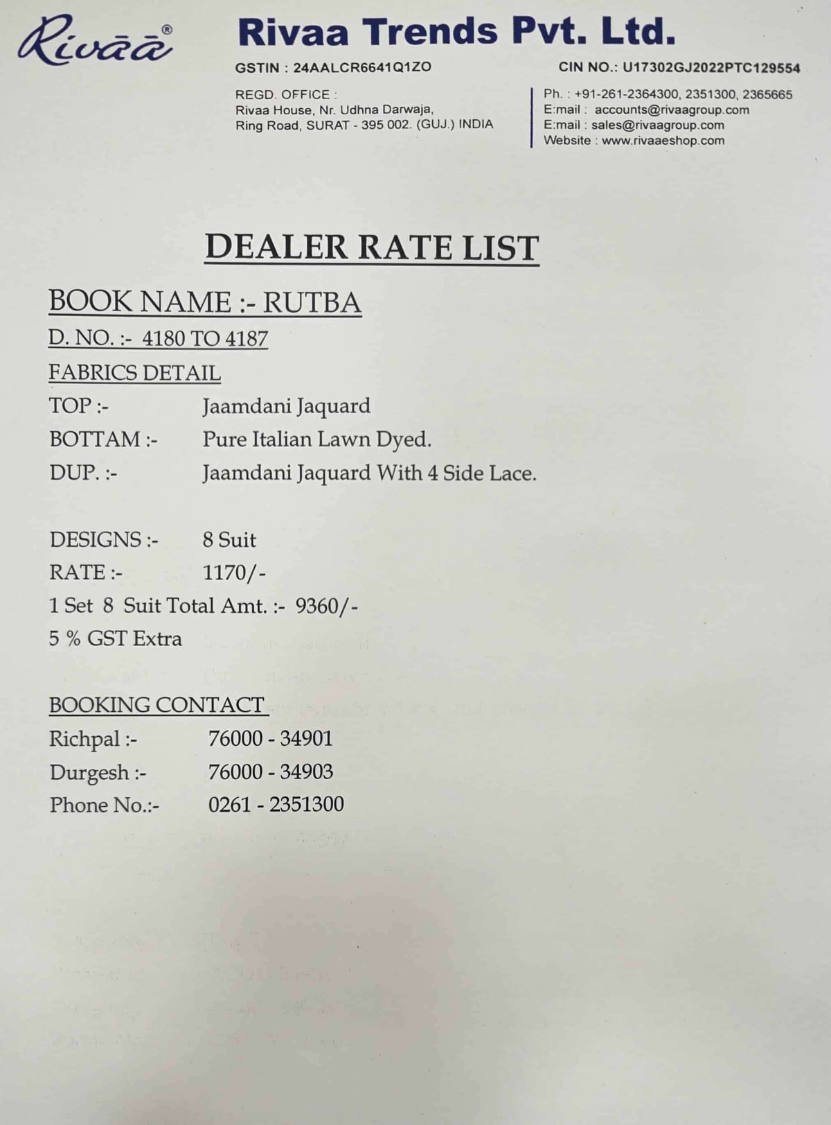 Rivaa Rutba Jaamdani Jacquard Dress Material