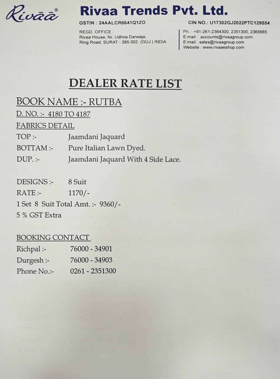 Rivaa Rutba Jaamdani Jacquard Dress Material