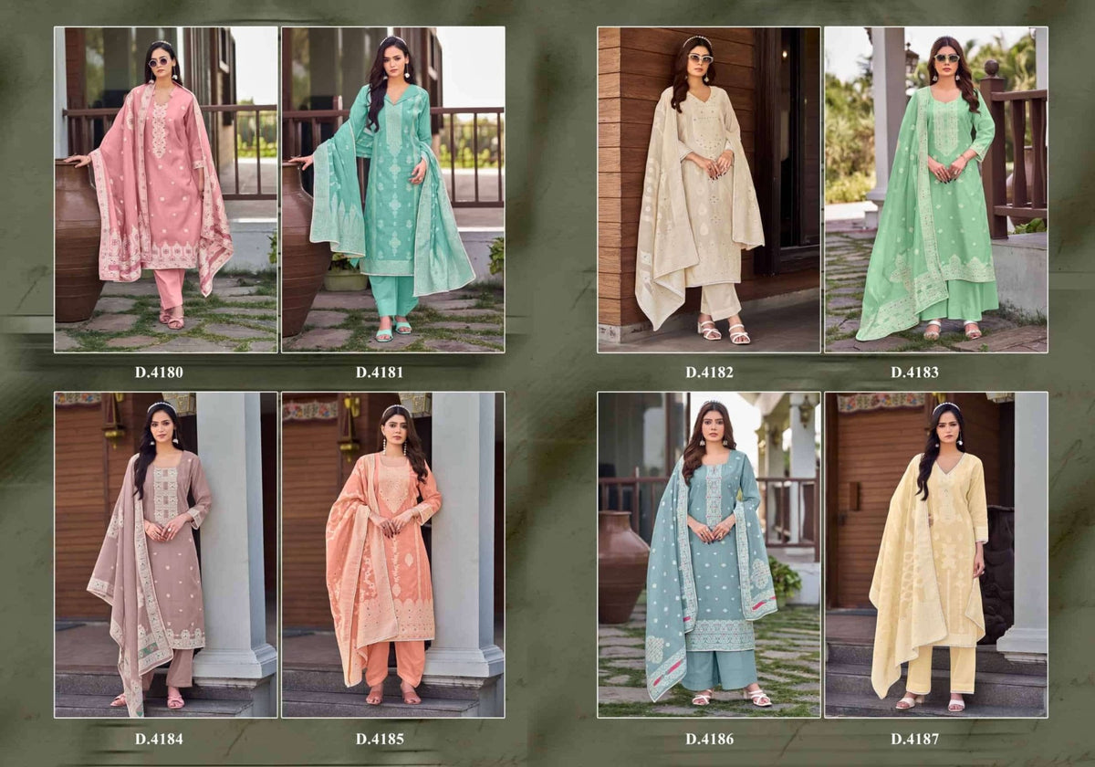 Rivaa Rutba Jaamdani Jacquard Dress Material - Amrah Wholesale