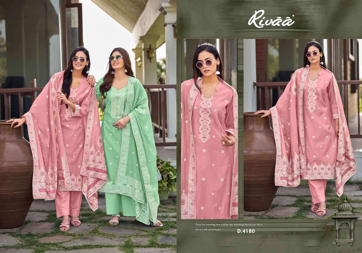 Rivaa Rutba Jaamdani Jacquard Dress Material - Amrah Wholesale