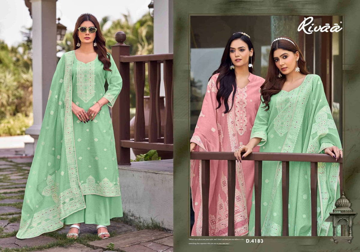 Rivaa Rutba Jaamdani Jacquard Dress Material - Amrah Wholesale