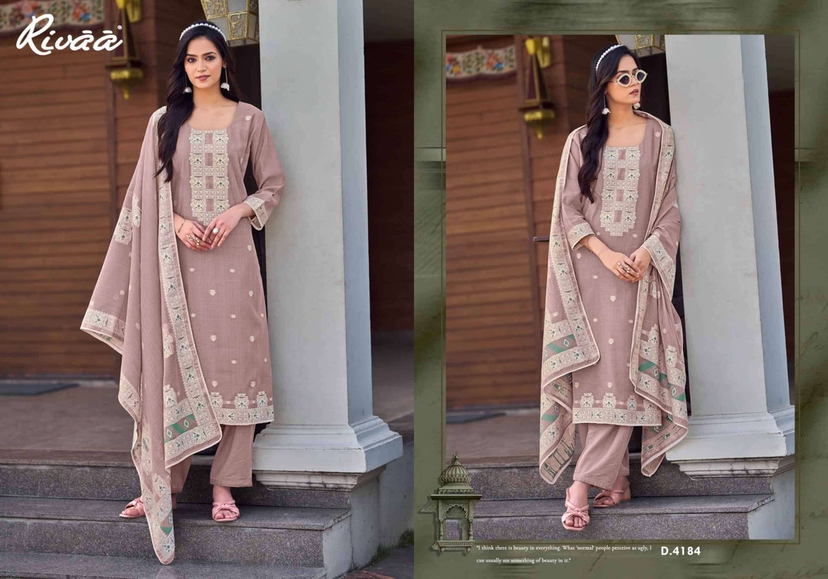 Rivaa Rutba Jaamdani Jacquard Dress Material - Amrah Wholesale