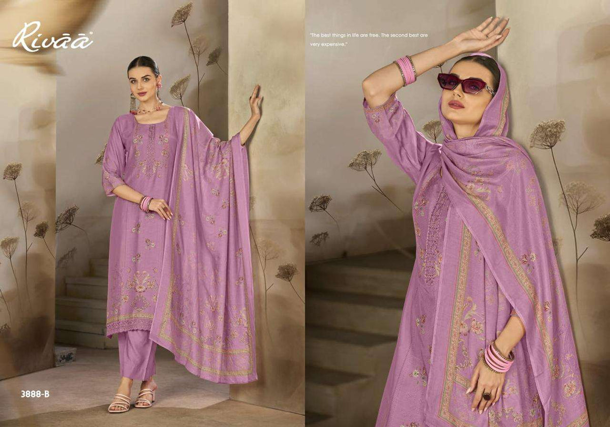 Rivaa Tessa Vol 2 Pure Bemberg Silk Dress Material - Amrah Wholesale