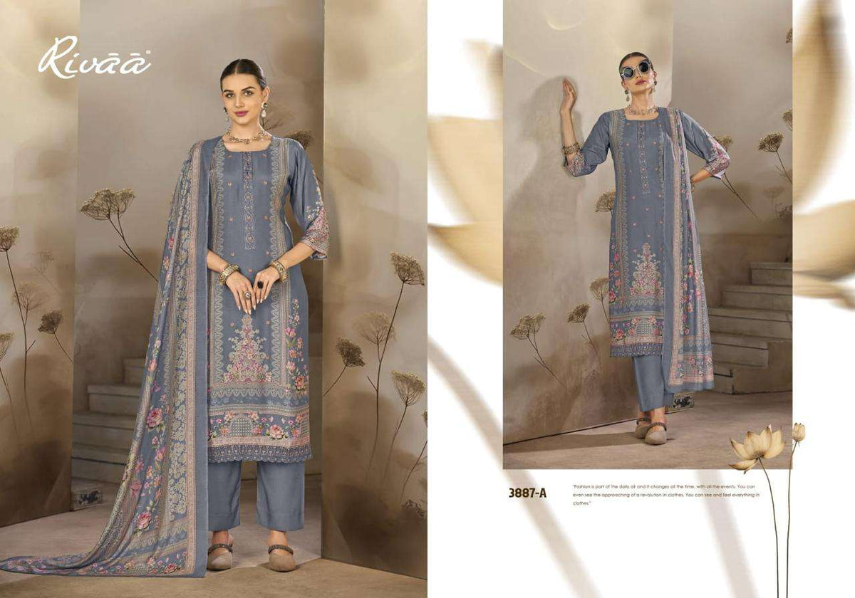 Rivaa Tessa Vol 2 Pure Bemberg Silk Dress Material - Amrah Wholesale