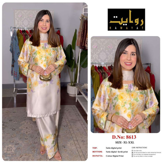 RIWAYAT 8613 to 8666 Satin Printed Premium Dresses