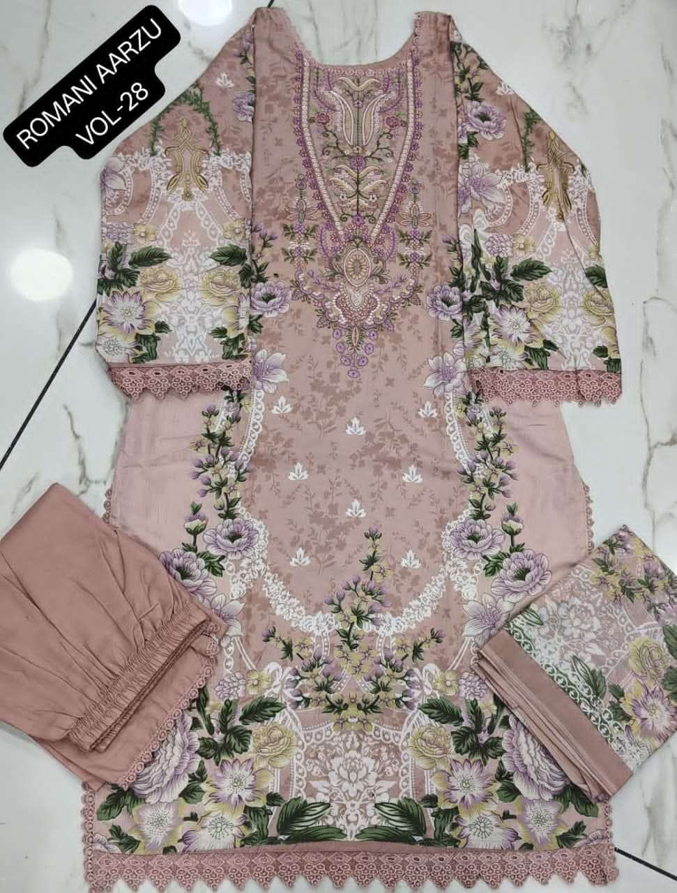 Romani Aarzu Vol 28 Cotton Embroidered Readymade Pakistani Suit Set - Amrah Wholesale