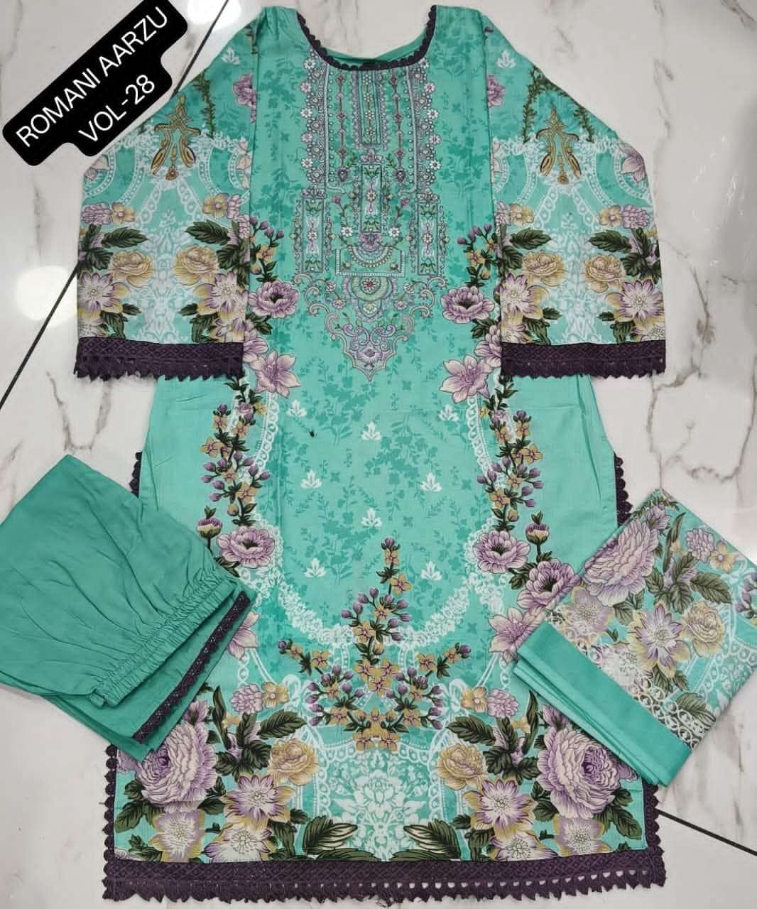 Romani Aarzu Vol 28 Cotton Embroidered Readymade Pakistani Suit Set - Amrah Wholesale