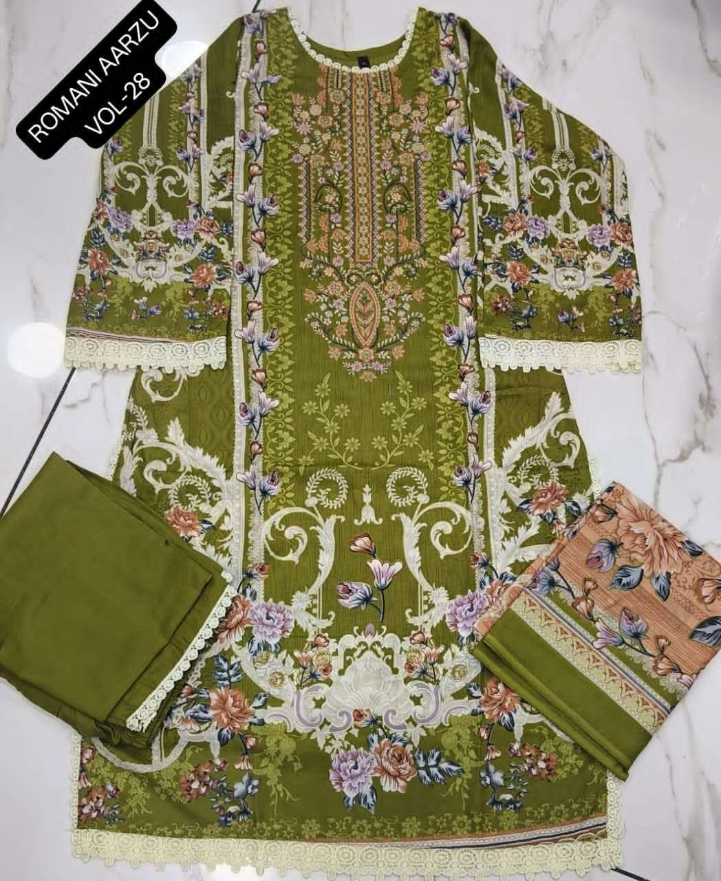 Romani Aarzu Vol 28 Cotton Embroidered Readymade Pakistani Suit Set - Amrah Wholesale