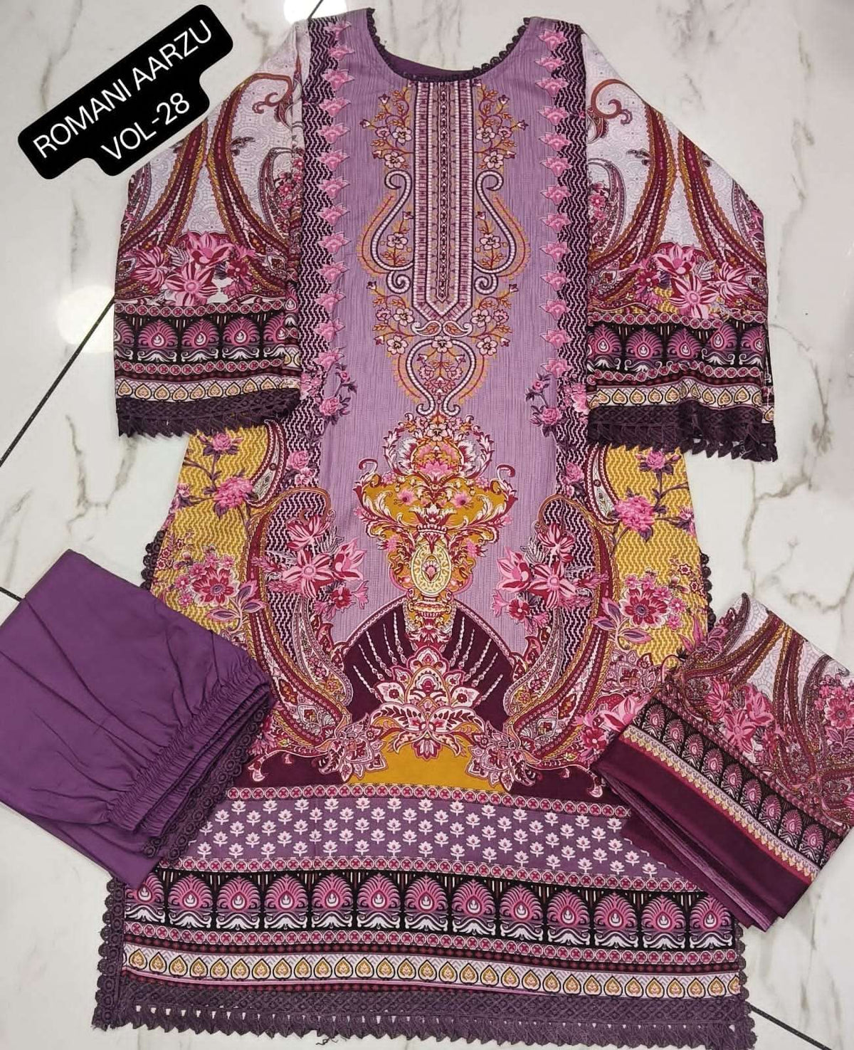 Romani Aarzu Vol 28 Cotton Embroidered Readymade Pakistani Suit Set - Amrah Wholesale