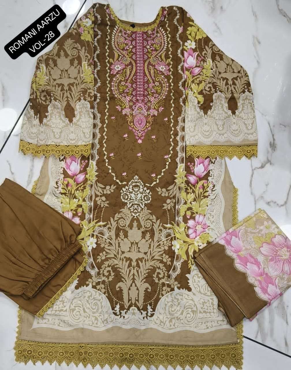 Romani Aarzu Vol 28 Cotton Embroidered Readymade Pakistani Suit Set - Amrah Wholesale