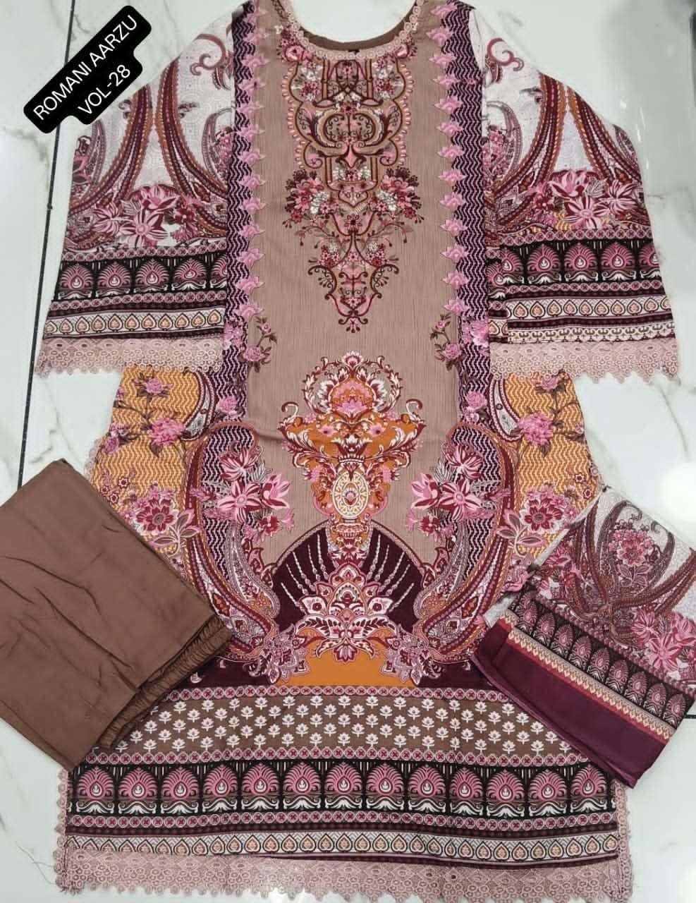 Romani Aarzu Vol 28 Cotton Embroidered Readymade Pakistani Suit Set - Amrah Wholesale