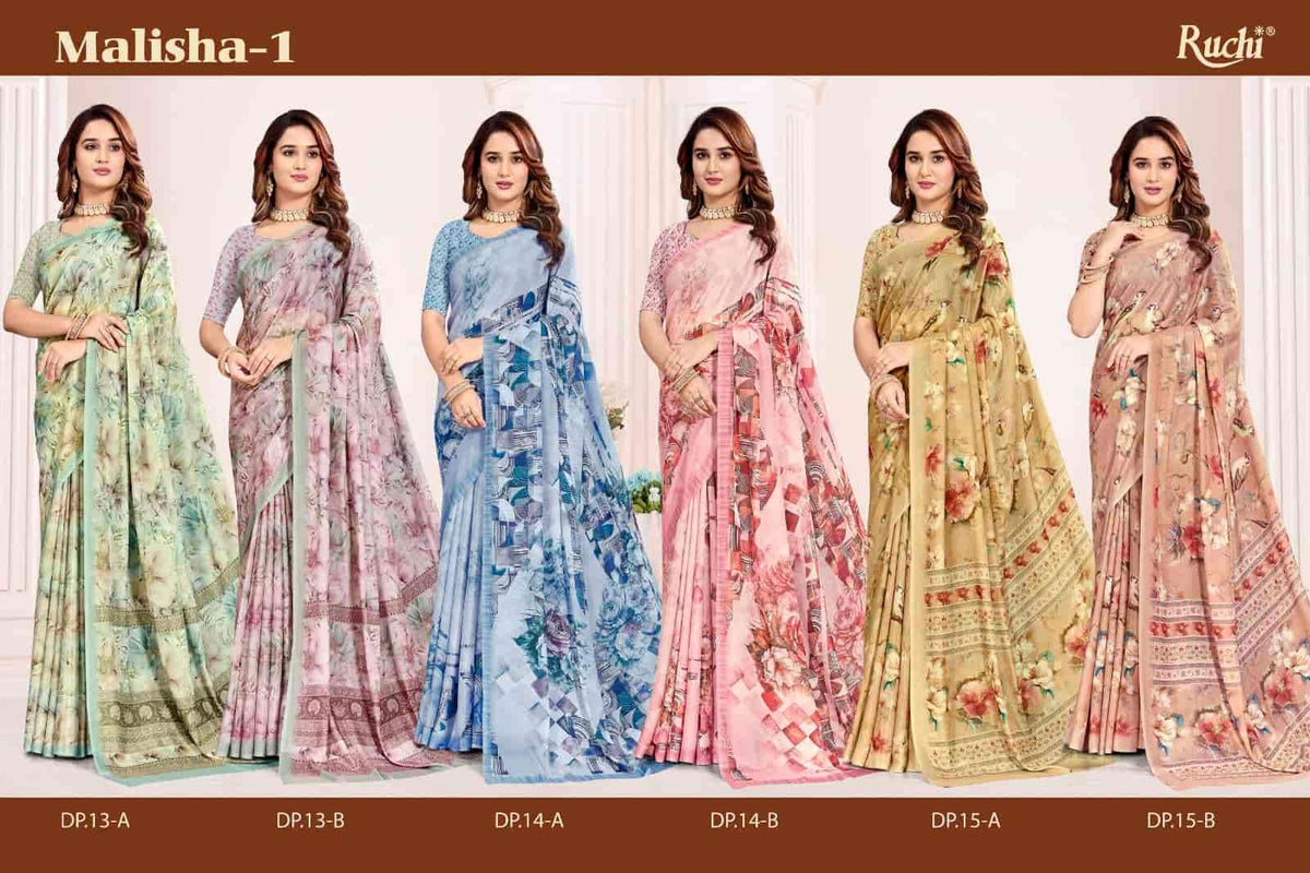 Ruchi Saree Malisha Vol 1 Sparkle Silk Georgette Saree - Amrah Wholesale