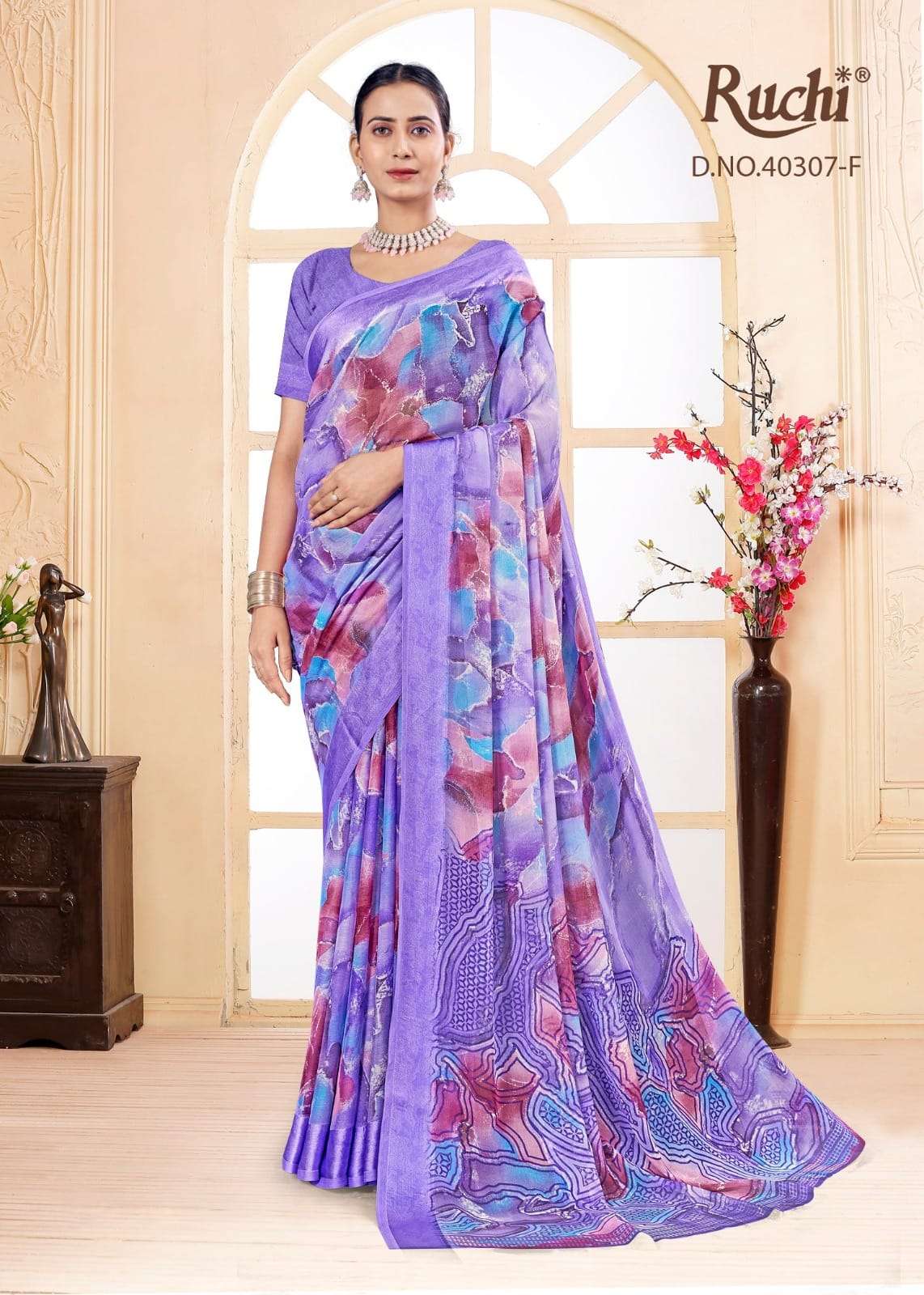 Ruchi Saree Red Velvet Chiffon Printed Saree - Amrah Wholesale