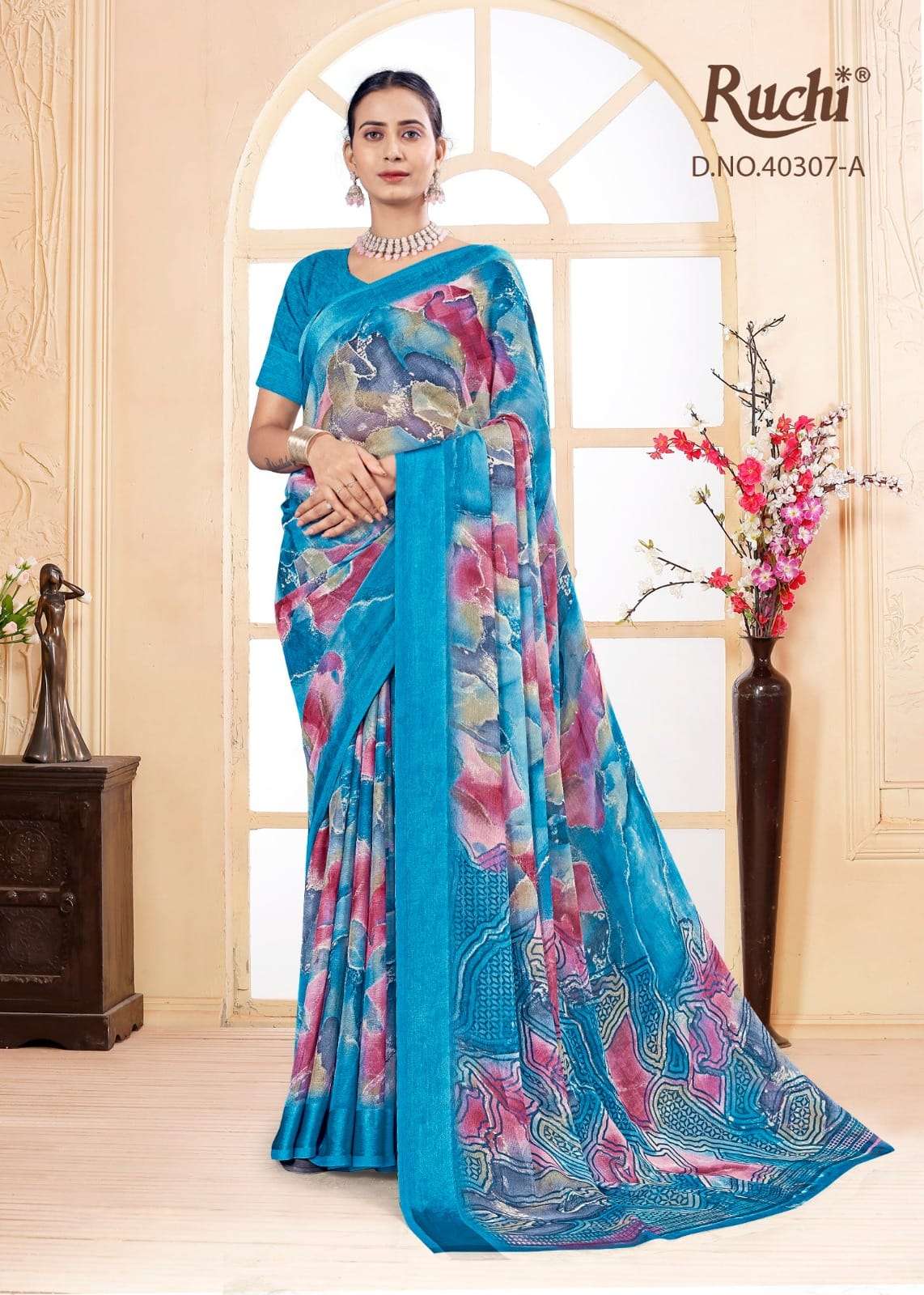 Ruchi Saree Red Velvet Chiffon Printed Saree - Amrah Wholesale