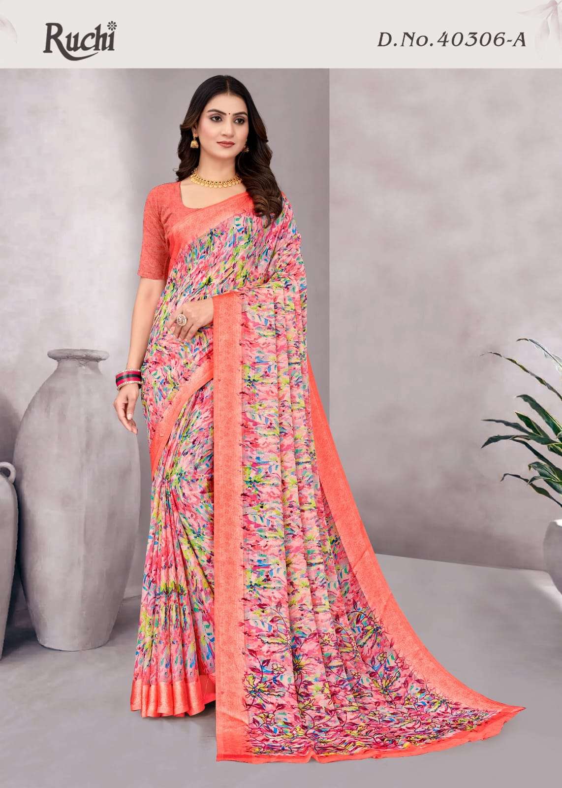 Ruchi Saree Red Velvet Chiffon Printed Saree - Amrah Wholesale