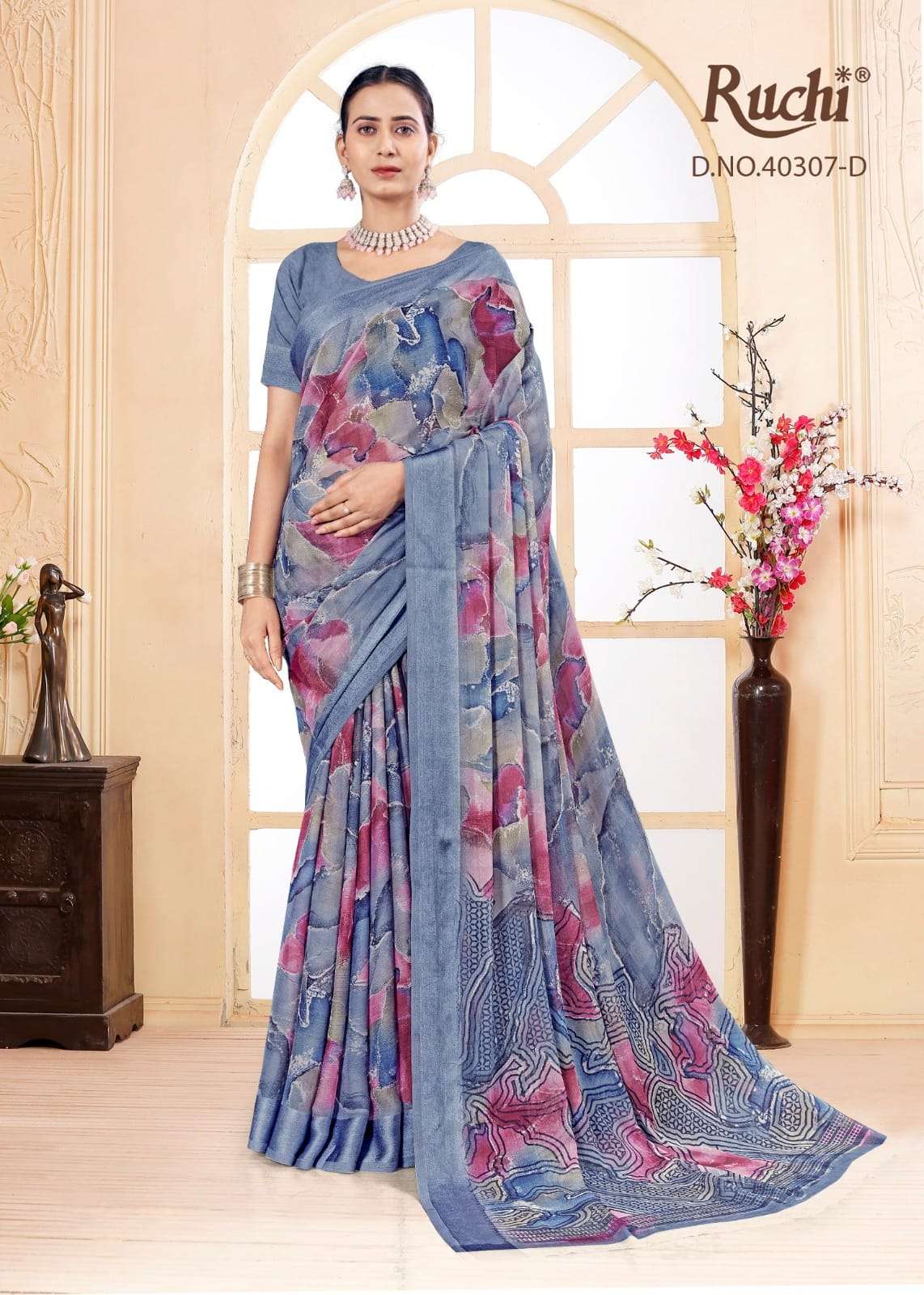 Ruchi Saree Red Velvet Chiffon Printed Saree - Amrah Wholesale