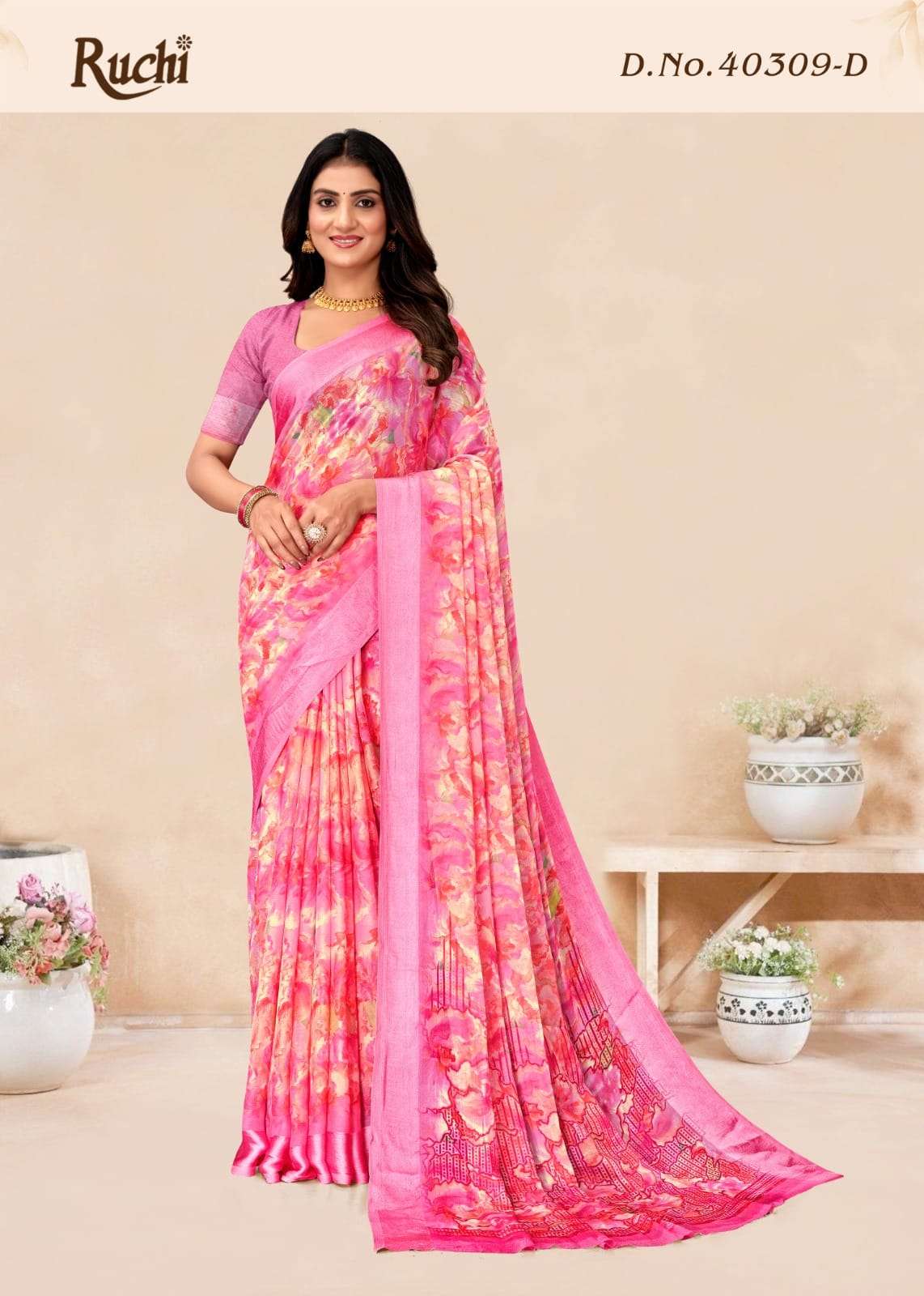 Ruchi Saree Red Velvet Chiffon Printed Saree - Amrah Wholesale