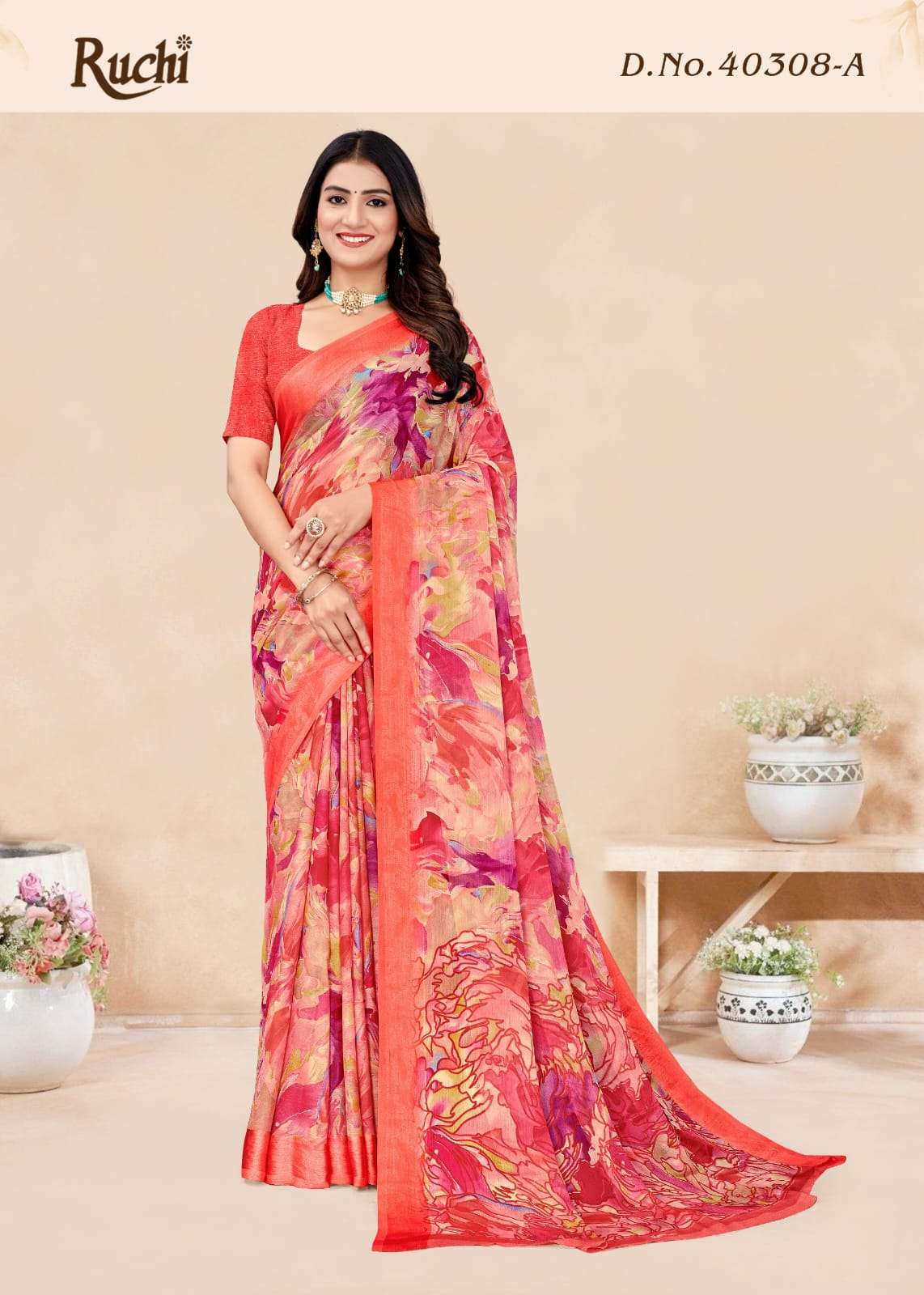 Ruchi Saree Red Velvet Chiffon Printed Saree - Amrah Wholesale