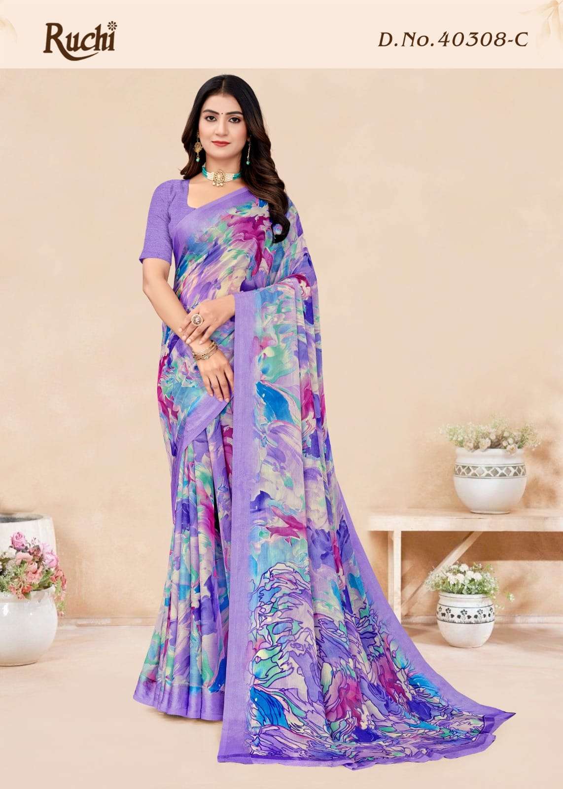 Ruchi Saree Red Velvet Chiffon Printed Saree - Amrah Wholesale