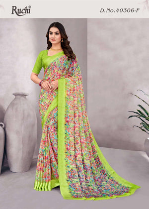Ruchi Saree Red Velvet Chiffon Printed Saree