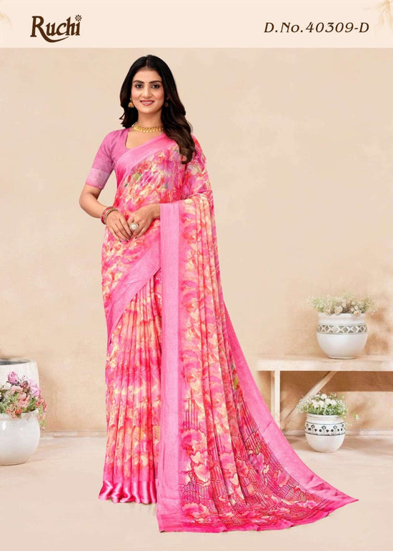 Ruchi Saree Red Velvet Chiffon Printed Saree