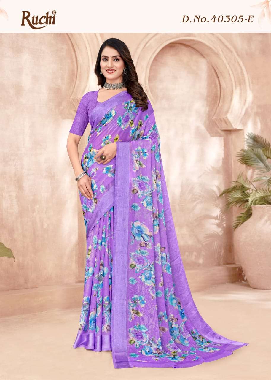 Ruchi Saree Red Velvet Chiffon Printed Saree