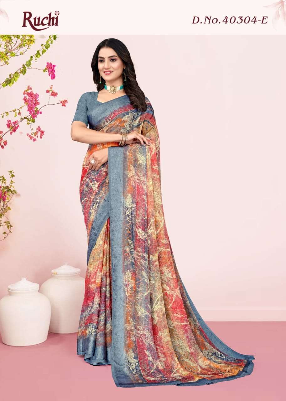 Ruchi Saree Red Velvet Chiffon Printed Saree