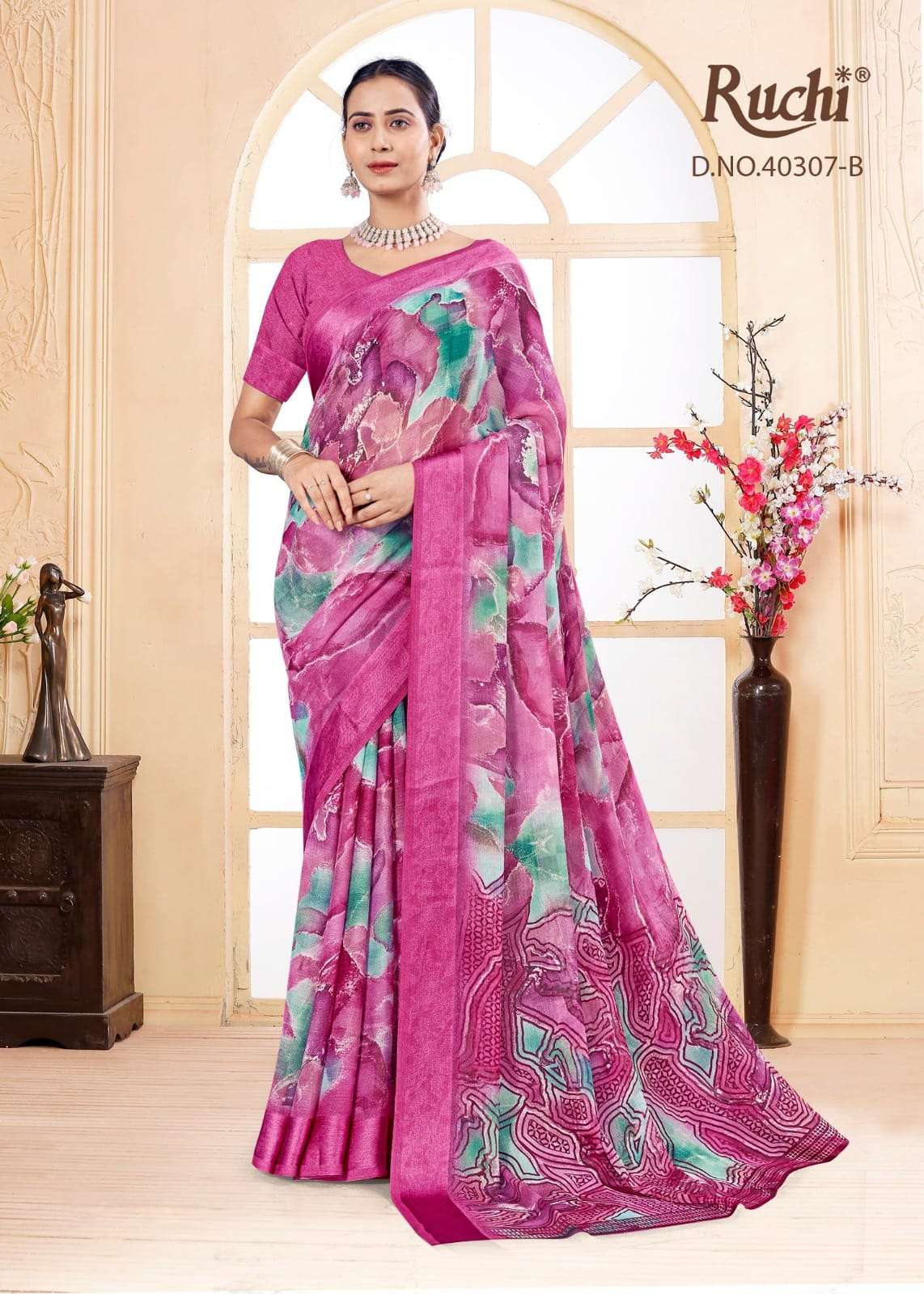 Ruchi Saree Red Velvet Chiffon Printed Saree