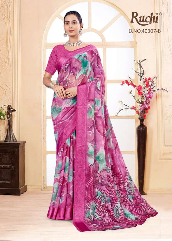 Ruchi Saree Red Velvet Chiffon Printed Saree