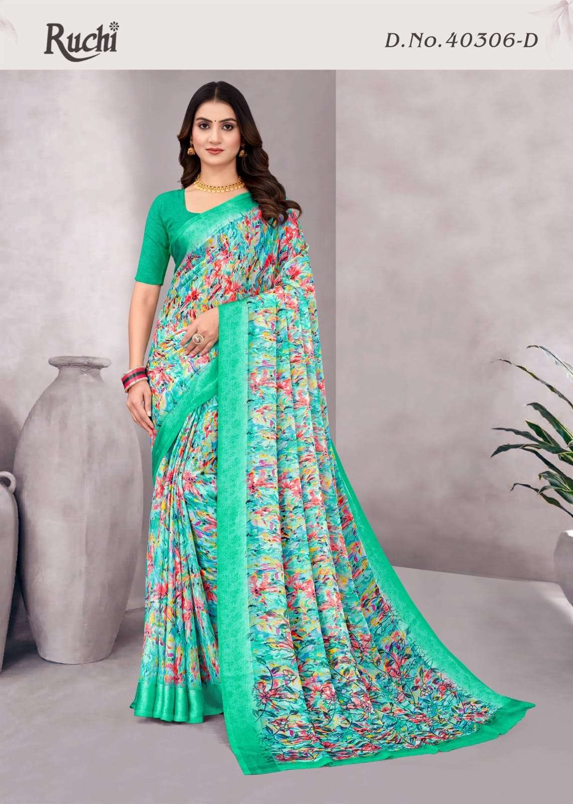 Ruchi Saree Red Velvet Chiffon Printed Saree