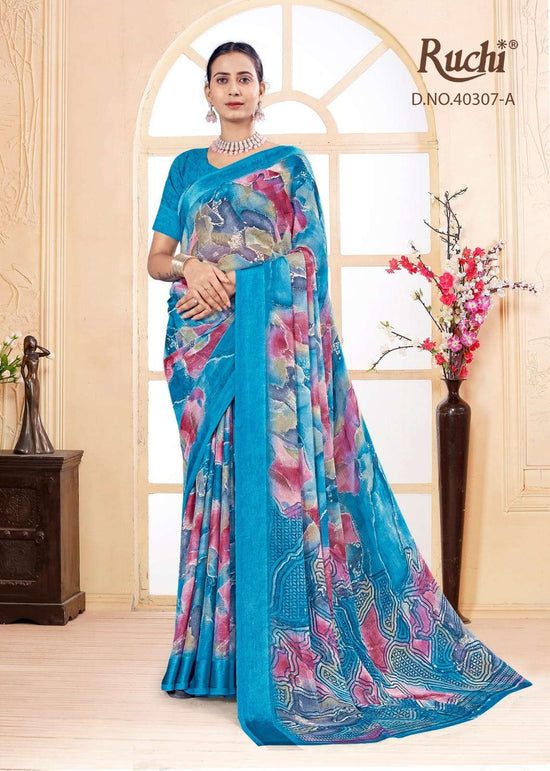Ruchi Saree Red Velvet Chiffon Printed Saree