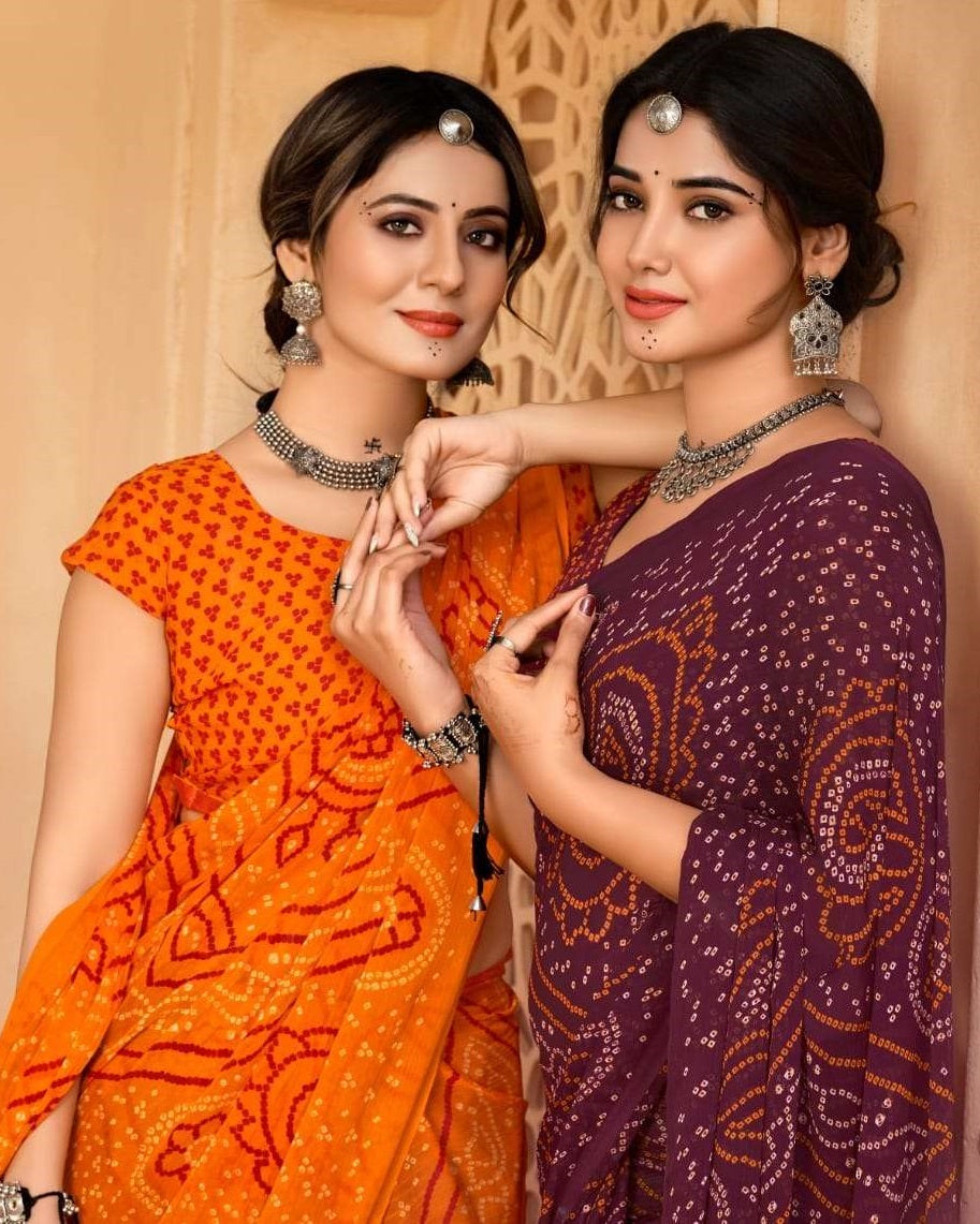 Ruchi Saree Star Chiffon 134th Bandhani Print Chiffon Saree Wholesale Collection