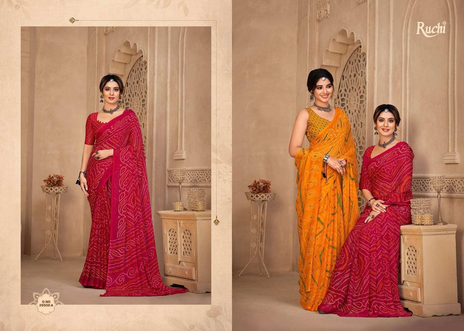 Ruchi Saree Star Chiffon 134th Bandhani Print Chiffon Saree Wholesale Collection